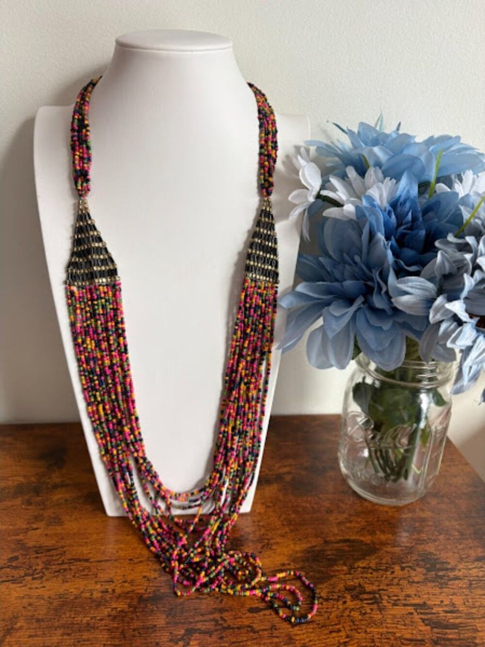 Multicolored Multi-Strand Beaded Necklace & Earrings Set